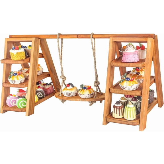 Wooden 3 Tier Cupcake Stand, Rustic Cupcake Display Stand for Dessert Table, Foldable Serving Tray Tower for Party, Wedding, Birthday, Baby Shower, Holiday Events