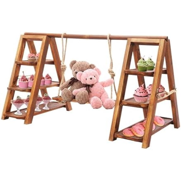 Wooden 3 Tier Cupcake Stand, Serving Removable Tray Display Serving Ladder with detachable Tray, Party Food Display Set,Easy to Clean for Cake Snack Fruit Chips Bread Centerpieces Catering