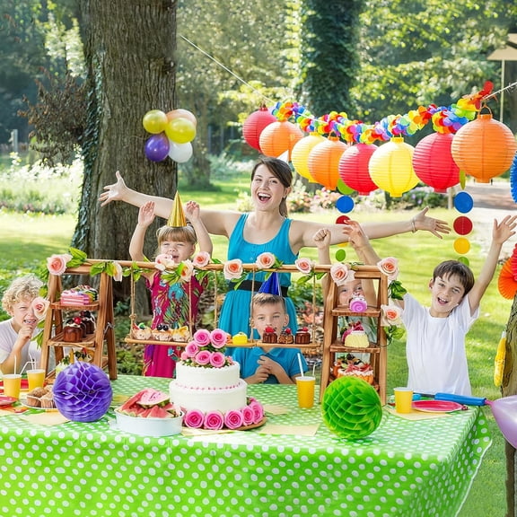 Wooden 3 Tier Cupcake Stand with Hanging Swing Trays & Artificial Flower Vine for Birthday Wedding Party Dessert Display