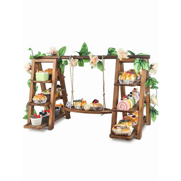 Wooden 3 Tier Cupcake Stand - Foldable with Swing, Flower Decor & Removable Trays. Perfect Gift For 2026.