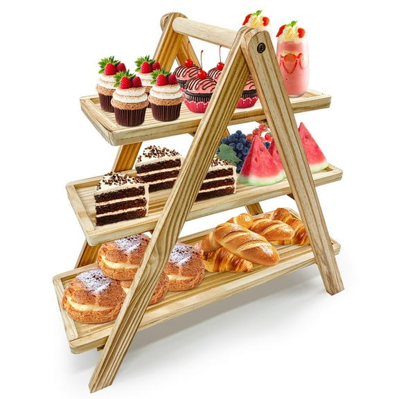 Kabuer Wooden 3-Tier Serving Tray, Farmhouse Style Cupcake Stand and Serving Platter for Parties and Decor