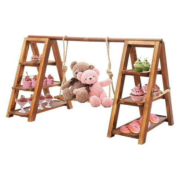 Wooden 3 Tier Serving Tray Ladder Stand Wooden Dessert Table Display Set with Swing Tray Food Display Stand for Desserts Cupcake, Cake Snack Bread, Fruits, Tea Party