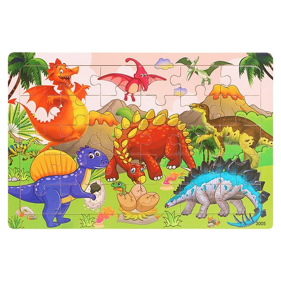 Wooden 30-Piece Puzzle with Dinosaur and Animal Designs, Educational Jigsaw Game for 3-5 Years, Travel-Friendly Learning Puzzle