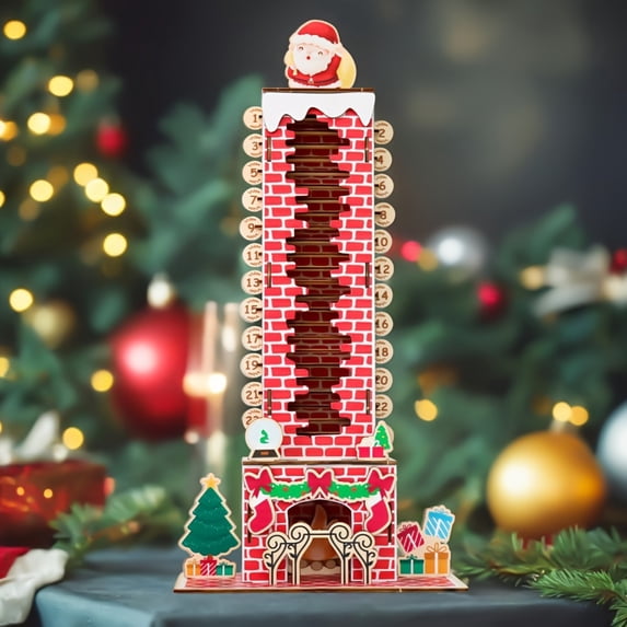 Wooden 3D Christmas Fireplace Advent Calendar with Santa Chimney Design, 24 Days Countdown Calendar for Kids & Families, Festive Holiday Decor & Unique Wooden Gift for Christmas Season