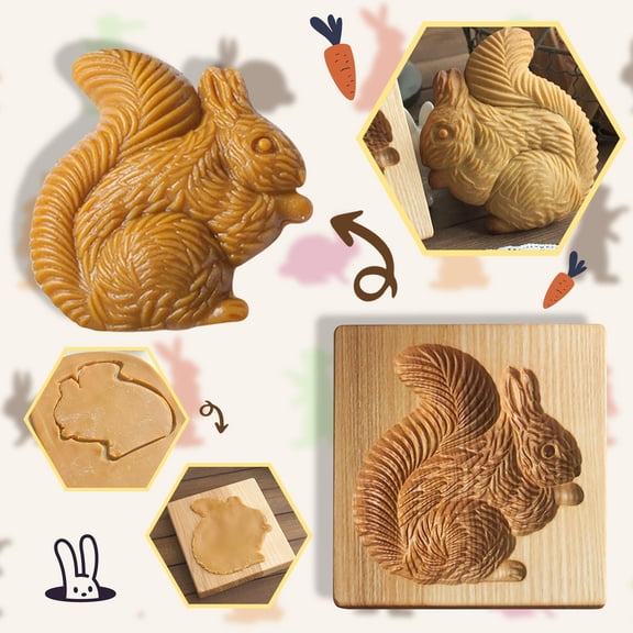 Wooden 3D Cookie Moulds DIY Shapes Embossing Tool Kitchen Dining Bar Cake Set, 3.353.35 inch, Brown