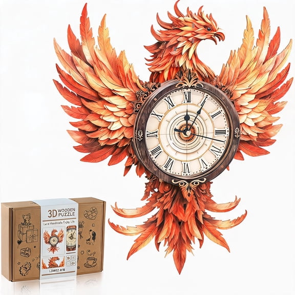 Wooden 3D Fire Phoenix Clock Puzzle Kit
