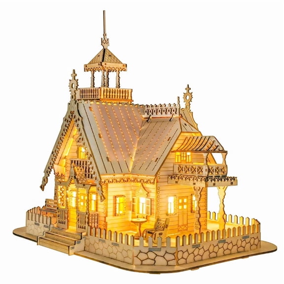 Wooden 3D Puzzle for Adults – Meihua Villa Openwork Model Building Kit – Laser Engraved, Natural Wood Finish – 223 Pieces, 2.31 lbs – DIY Craft Kit for Teens & Adults