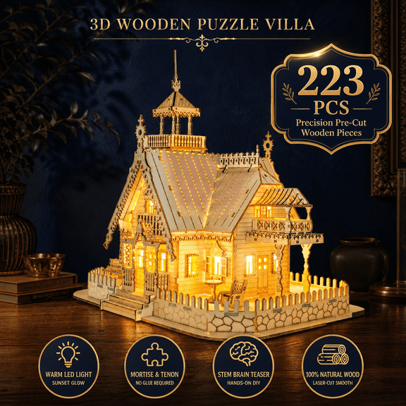 Wooden 3D Puzzle for Adults Meihua Villa Openwork Model Building Kit Laser Engraved, Natural Wood Finish 223 Pieces, 2.31 lbs DIY Craft Kit for Teens & Adults
