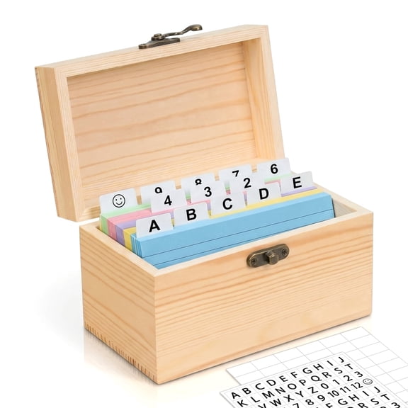 Wooden 3x5 Index Card Holder Sturdy Recipe Box Organizer for Home Office, Kitchen, or Desktop, Classic Design