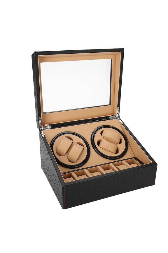 Wooden 4+6 Automatic Rotation Watch Winder Storage Box Display Case Watch Winder