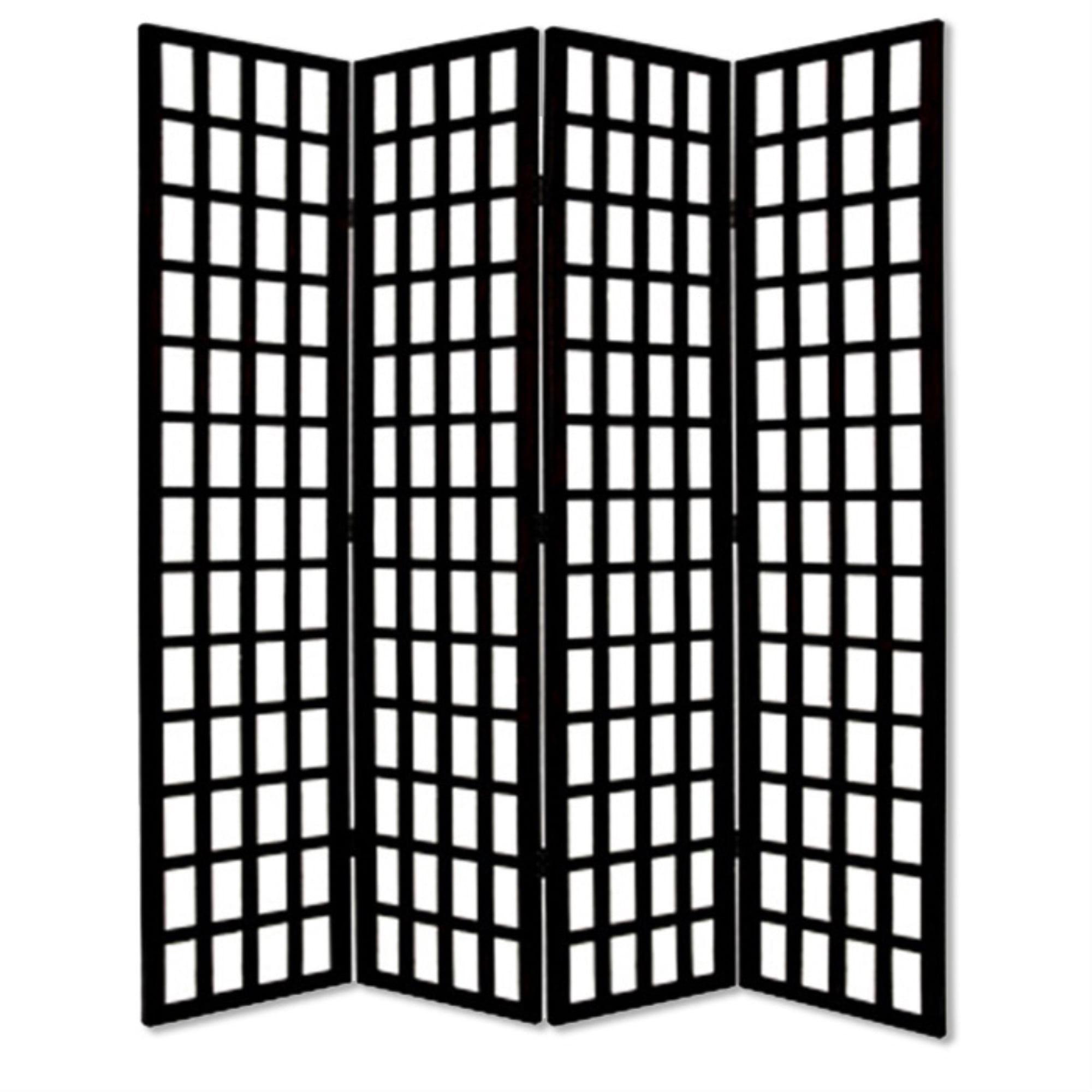 Pane Screen Wooden 4 Panel Foldable Window Pane Screen with Grid Design, Black ...