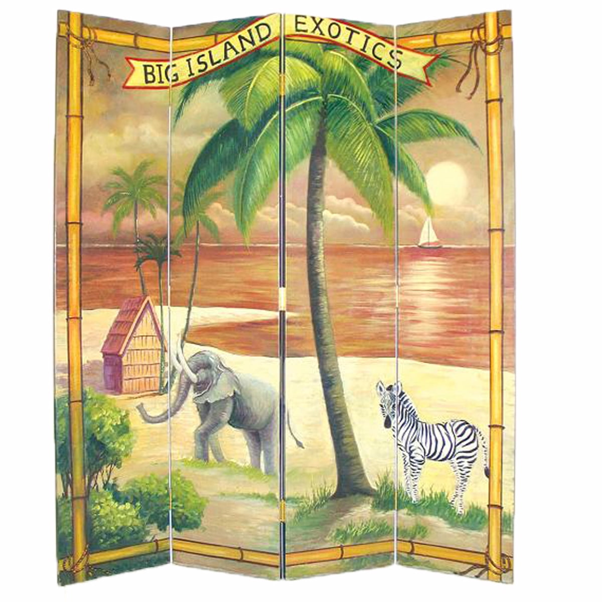 Wooden 4 Panel Room Divider with Ocean and Beach Scene, Multicolor ...