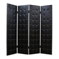 thumbnail image 1 of Wooden 4 Panel Screen with Leatherette Button Tufting Details, Black, 1 of 2