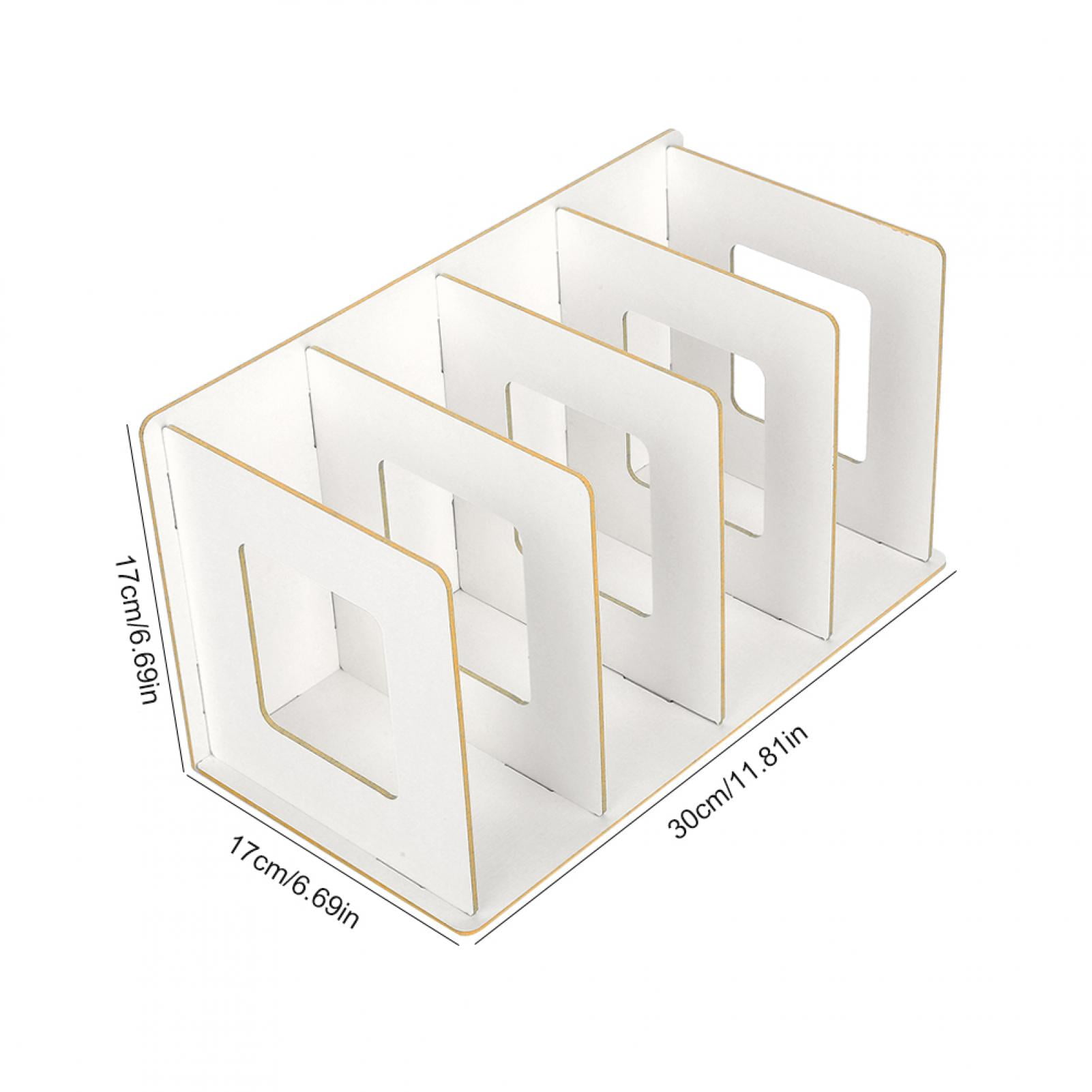 Wooden 4 Sections Desktop Book Rack, Books CD DVD Stand Storage Shelf Magazine Holder Bookends