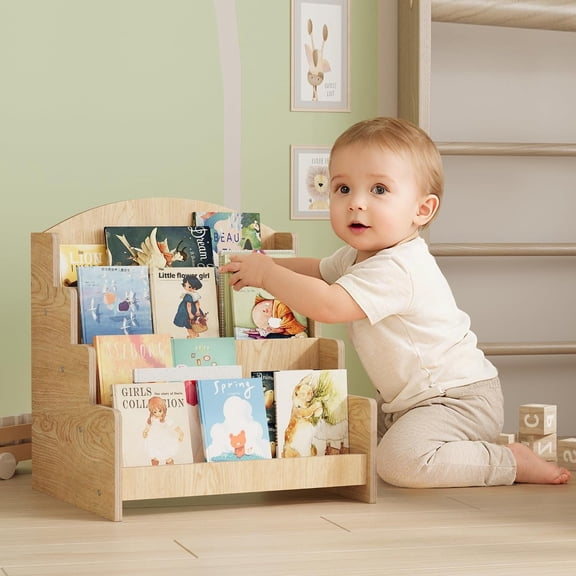Wooden 4 Tier Mini Montessori  Bookshelf 12 Inch Small Front Facing  Bookshelf  Book Display Shelf  Bookcase Postcard Book Cardboard Magazine for  Playroom Bedroom