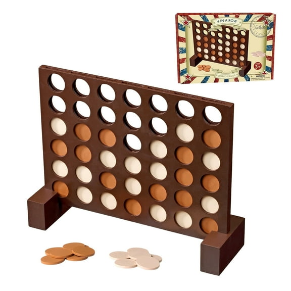 Wooden 4 in a Row Game, Classic Strategy Game Board Game for Kids and Adults