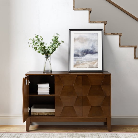 Tina's Home 45" Sideboard Buffet with 3 Wooden Doors for Living Room Entryway Bedroom Walnut
