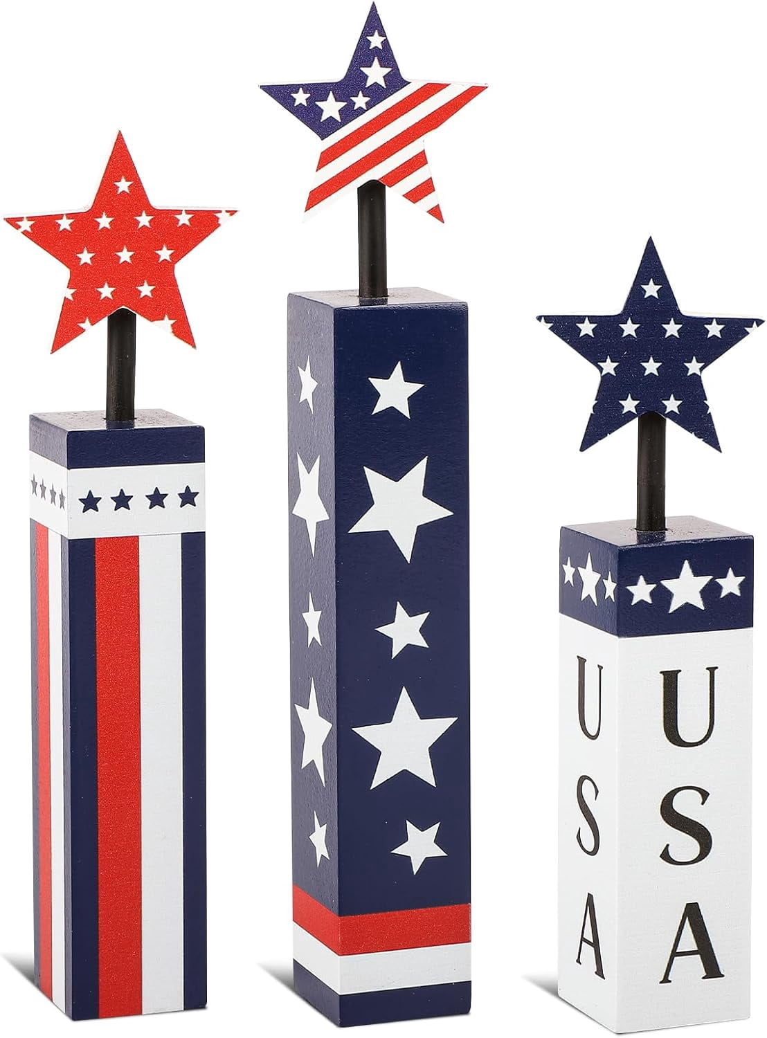 Wooden 4th of July Decorations Set, Red White Blue Decor, Patriotic ...