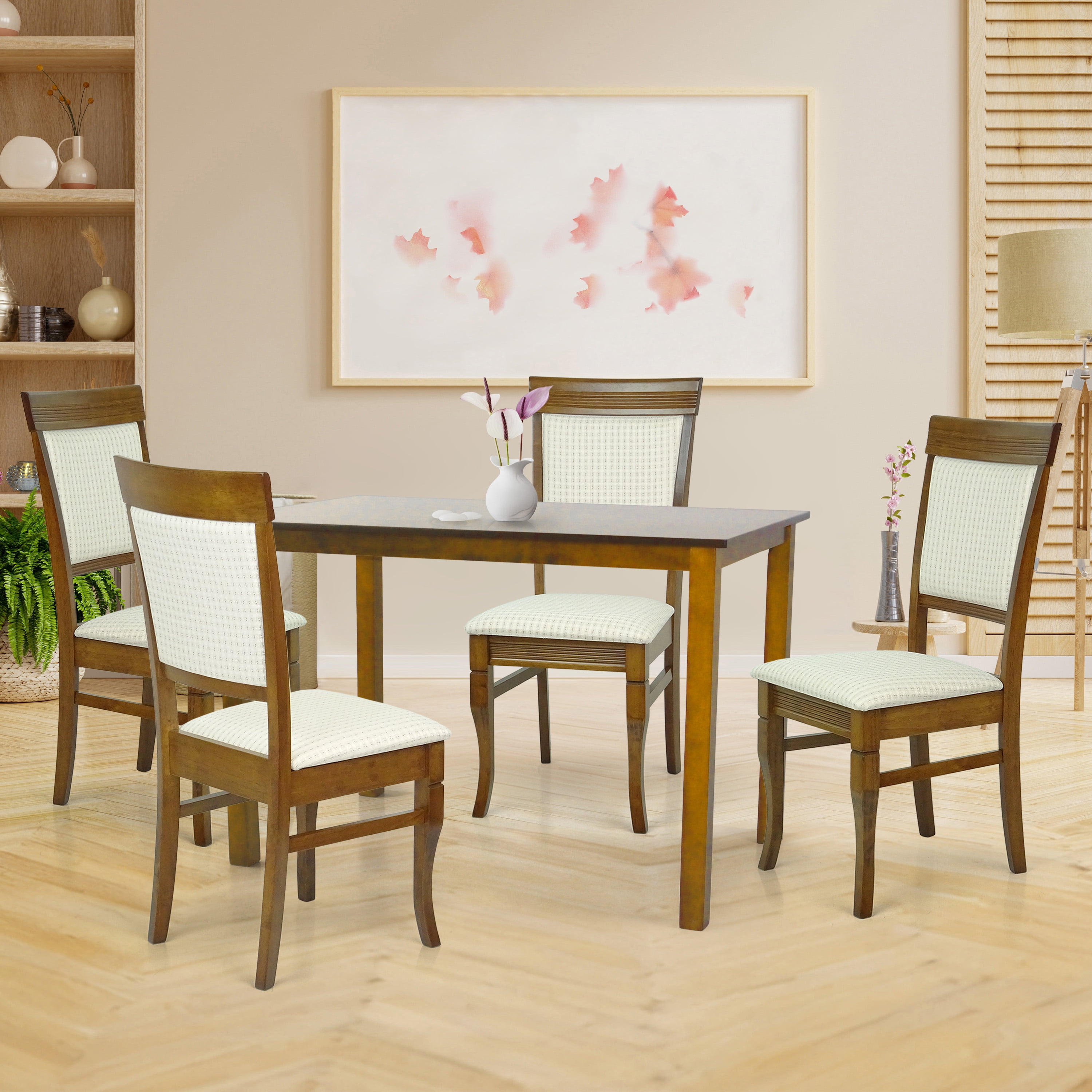 Wooden 5 Piece Dining Table Set, 4 Classic Style Solid Wood Ronda ...