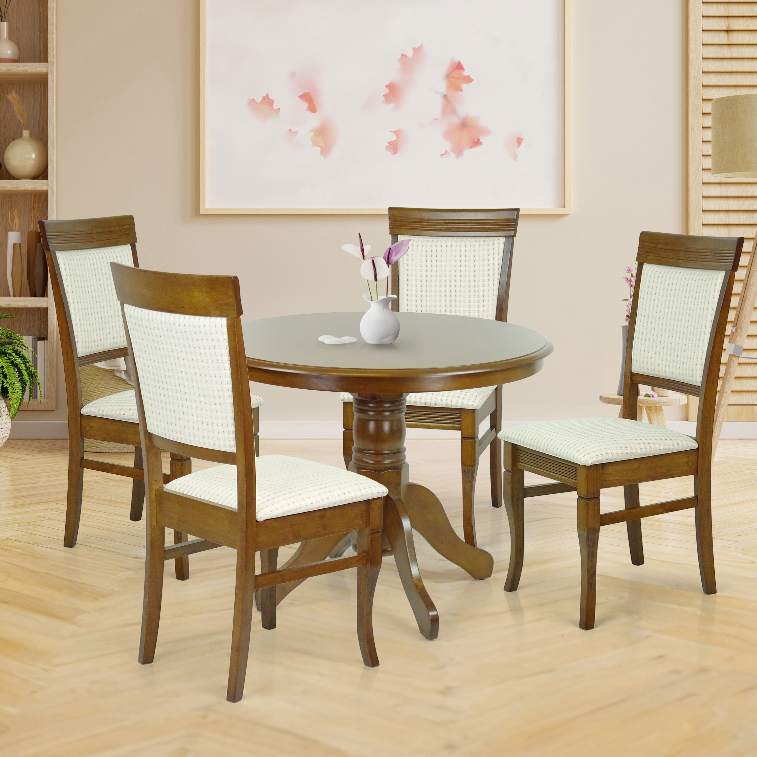 Wooden 5 Piece Dining Table Set, 4 Classic Style Solid Wood Ronda ...