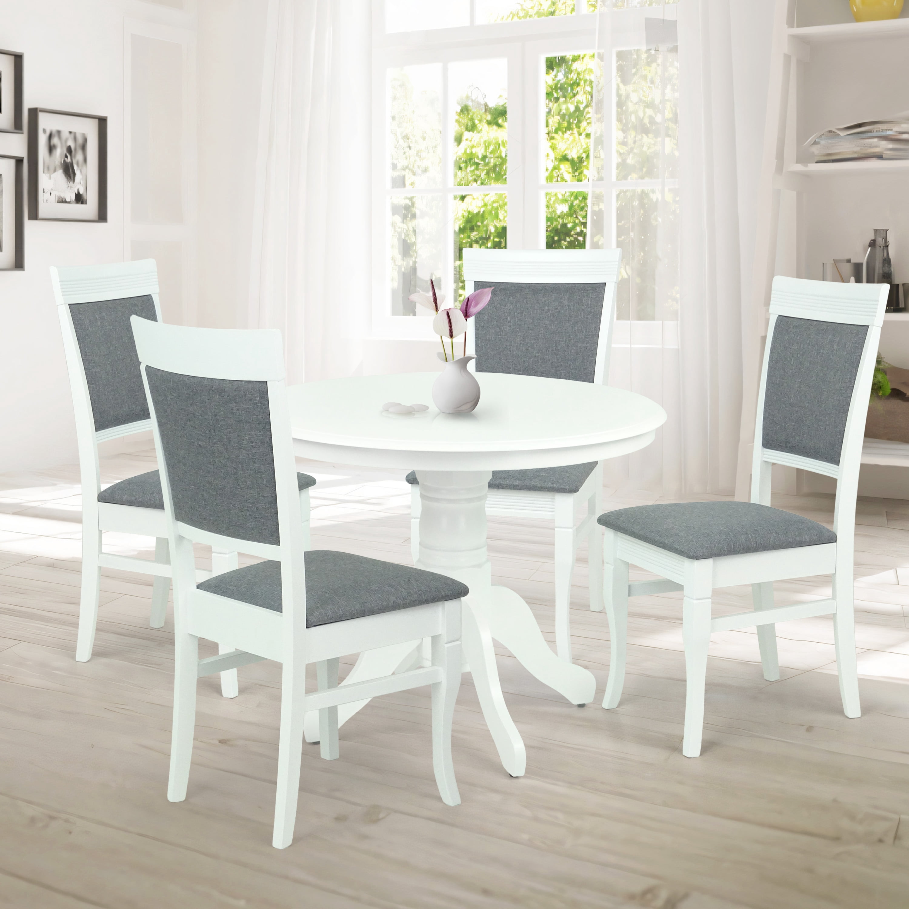 Wooden 5 Piece Dining Table Set, 4 Classic Style Solid Wood Ronda ...