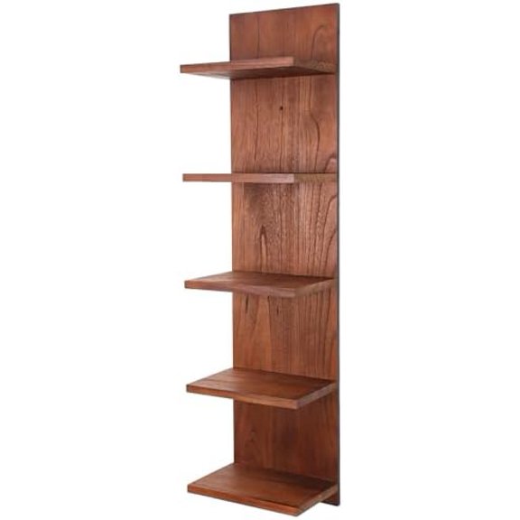 Wooden 5 Tier Wall Shelf,Vertical Column Floating Storage Home Decor Organizer,Floating Shelf Wall Decor Shelves for Bedroom, Living Room,Vanity(Walnut)