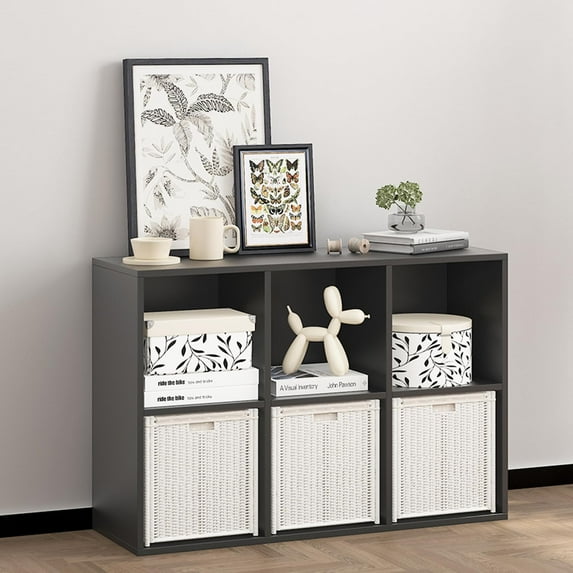 Wooden 6 Cube Storage Organizer with Closed Back Panel,Black Cube Shelf Heavy Duty Cubby Storage Organizer with Compartments for Living,Display Shelf,Bookshelf