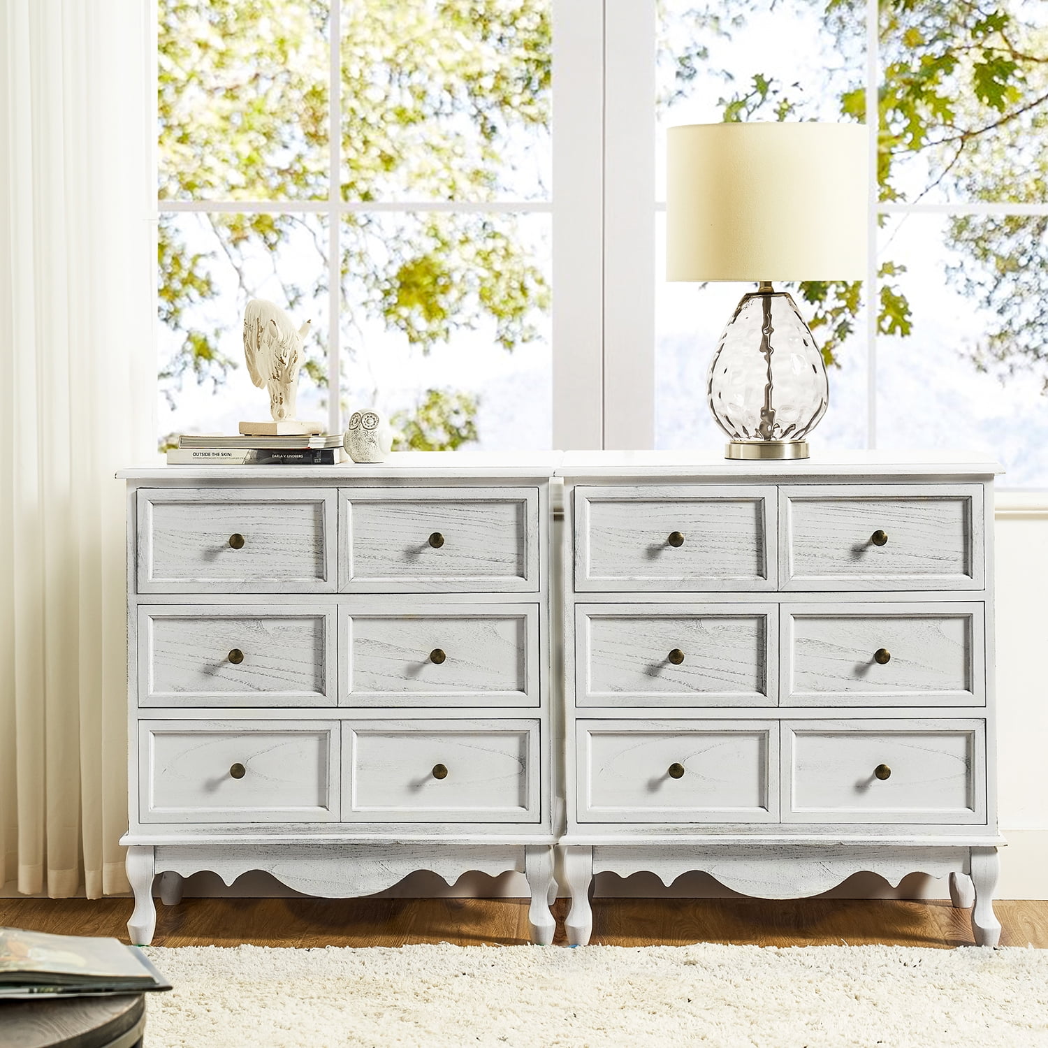 White Solid Wood Farmhouse Accent Chest with Gold Hardware