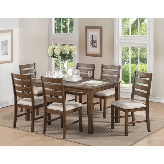 Wooden 7 Piece Pack Dining Set, Weathered Light Oak Brown