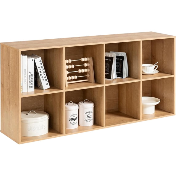 ANHDAH 8-Cube Storage Organizer & Bookcases, Closed Back Display Shelves for Living Room, Bedroom, Home Office, Natural Oak