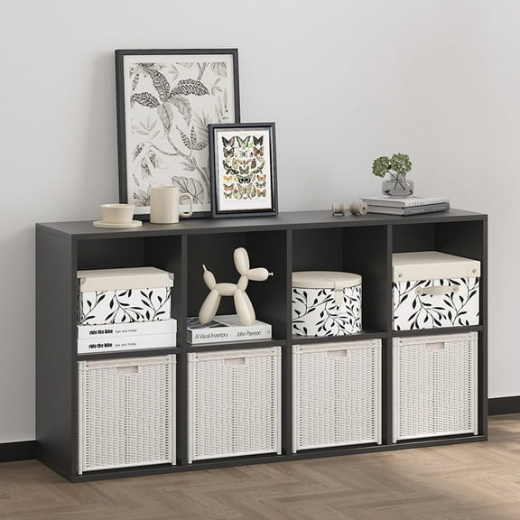 NEWADARA Wooden Black 8 Cube Storage Organizer with Closed Back Panel,Black Cube Shelf Heavy Duty Cubby Storage Organizer with Compartments for Living,Display Shelf,Bookshelf