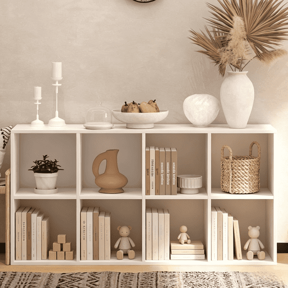 NEWADARA Wooden White 8 Cube Storage Organizer with Closed Back Panel, Cubby Storage Organizer with Compartments for Living,Display Shelf,Bookshelf
