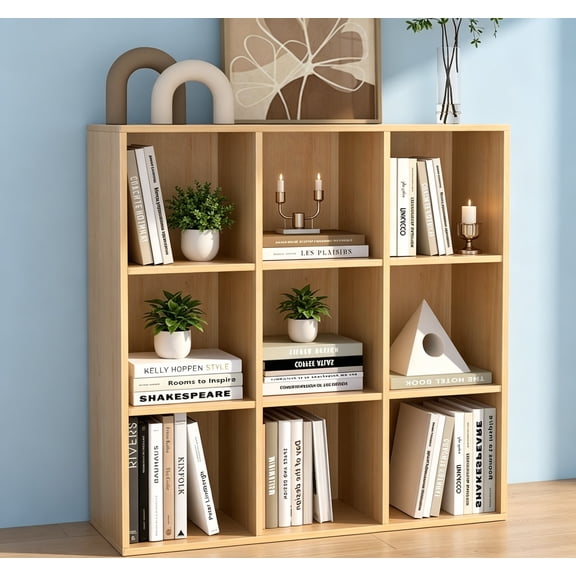 Wooden 9 Cube Storage Organizer with Closed Back Panel, Cube Shelf Heavy Duty Cubby Storage Organizer with Compartments, Display Shelf, Bookshelf, Storage Furniture (Oak, 9-Cube)