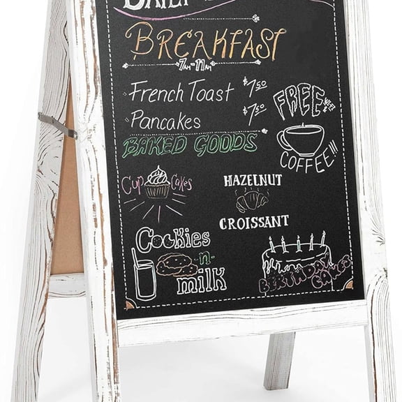 Wooden A-Frame Chalkboard Sidewalk Signs with Rounded Top - 20 x 40 Inches White Chalkboard - Sturdy Freestanding 20x40 Menu Display Board