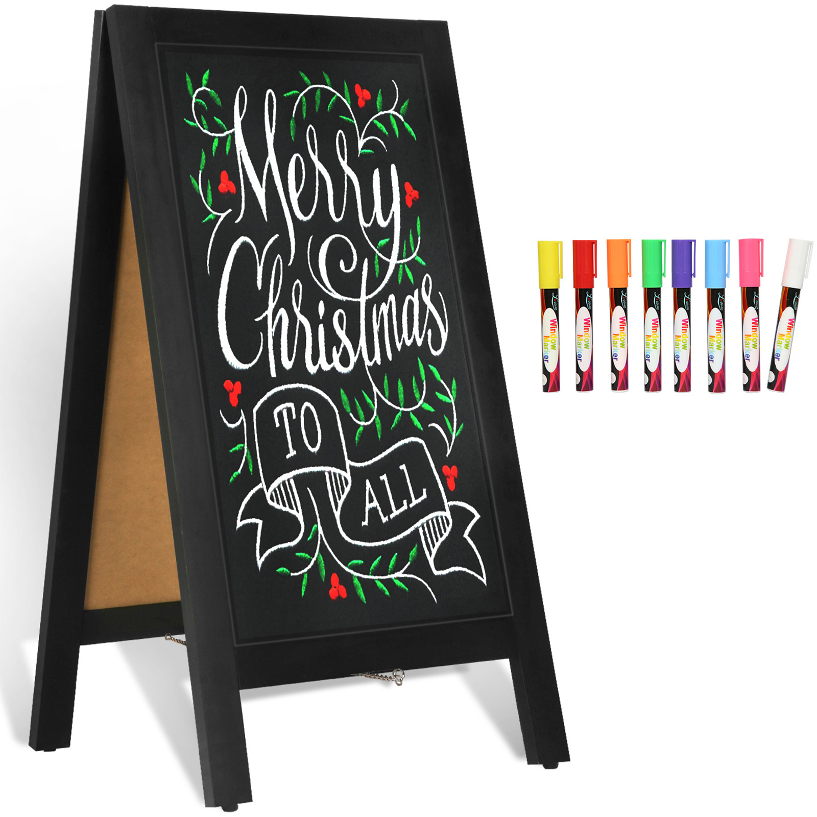 UNHO Heavy Duty A-Frame Magnetic Chalkboard – Double Sided Sandwich Sign For Business, Vintage Wood Frame