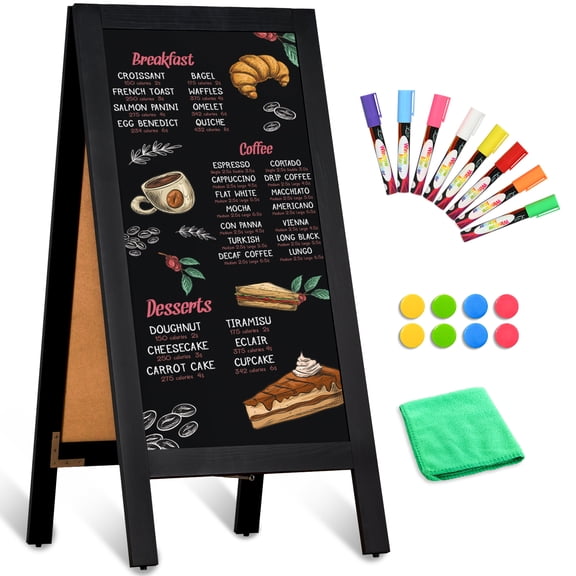 DOLLAR BOSS Wooden A-Frame Sign Chalkboard Sign 40" x 20" Magnetic Sidewalk Menu Board with Sturdy Freestanding Black Sandwich Board Sign Board Menu Display for Restaurant Business Weddings, Black