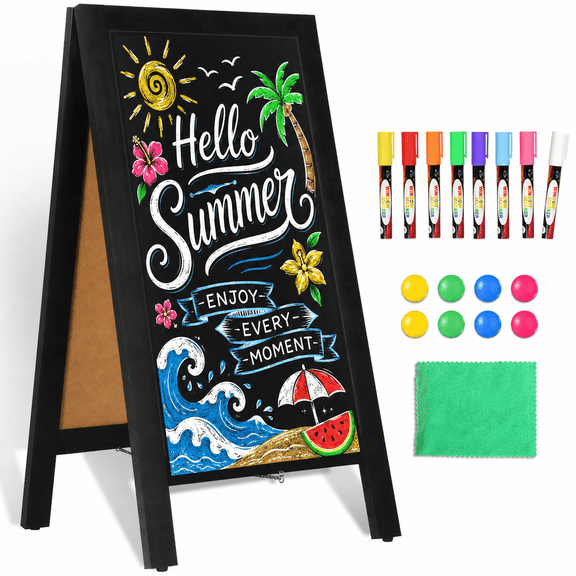 DOLLAR BOSS Wooden A-Frame Sign Chalkboard Sign 40" x 20" Magnetic Sidewalk Menu Board with Sturdy Freestanding Black Sandwich Board Sign Board Menu Display for Restaurant Business Weddings, Black