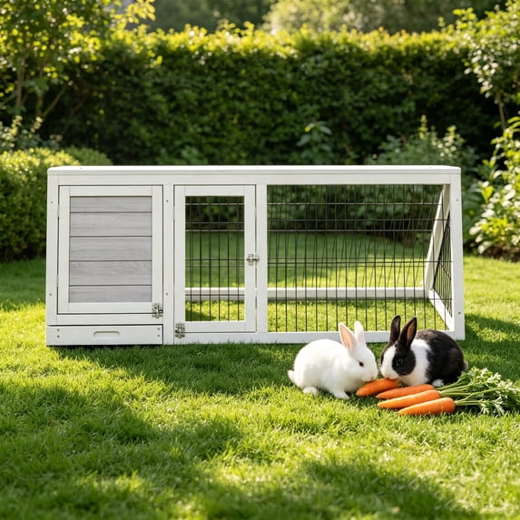 Wooden A-Frame Outdoor Rabbit Cage Small Animal Hutch with Outside Run ...