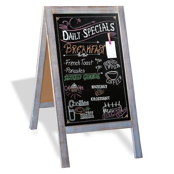 Ilyapa Wooden A-Frame Sign with Eraser & Chalk - 40 x 20 Inches Magnetic Sidewalk Chalkboard – Grey Menu Display for Restaurant, Business or Wedding