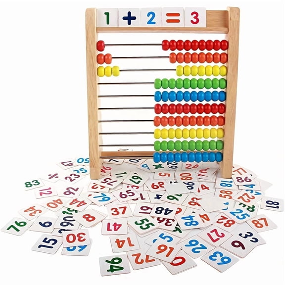 Wooden Abacus Math Learning Tool with 110 Task Cards and Formula Table Interactive Calculation Rack