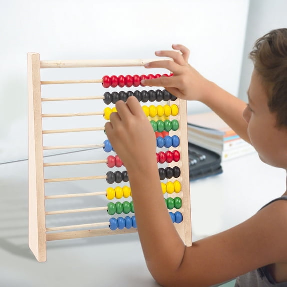 Wooden Abacus Math Toy 10 Row Colorful Beads Counting Frame for Early Learning Educational Calculation Development