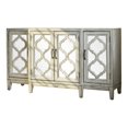 thumbnail image 1 of Wooden Accent Cabinet with 4 Mirrored Doors, Antique White, 1 of 5