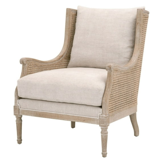 Wooden Accent Club Chair with Rattan Cane Back, Brown and Beige- Saltoro Sherpi