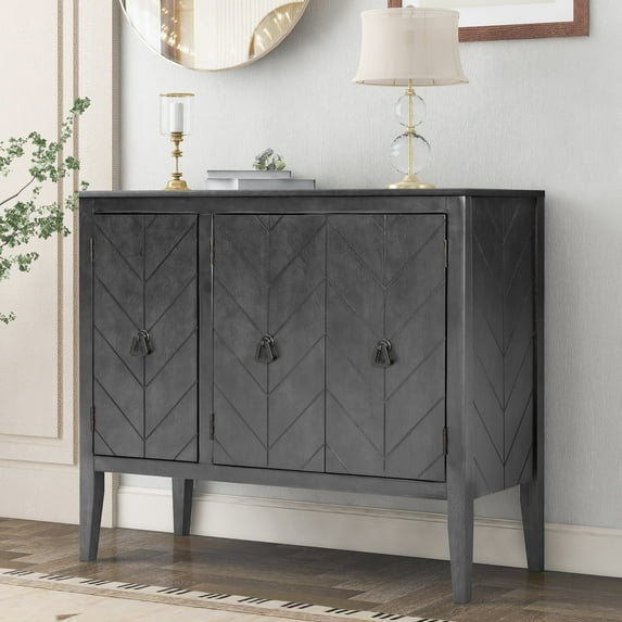 Harper & Bright Designs Wooden Accent Storage Cabinet, Console Table with Adjustable Shelf and 3 Antique Doors, Modern Sideboard Buffet Storage Cabinet for Entryway, Living Room, Bedroom, Gray