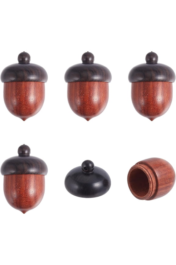 Wooden Acorn Box Jewelry Pendants Autumn Acorn Charm with Screw Cap Dyed Secret Canister Brown 30.5x21mm Hole: 1mm Inner Diameter: 13.5mm