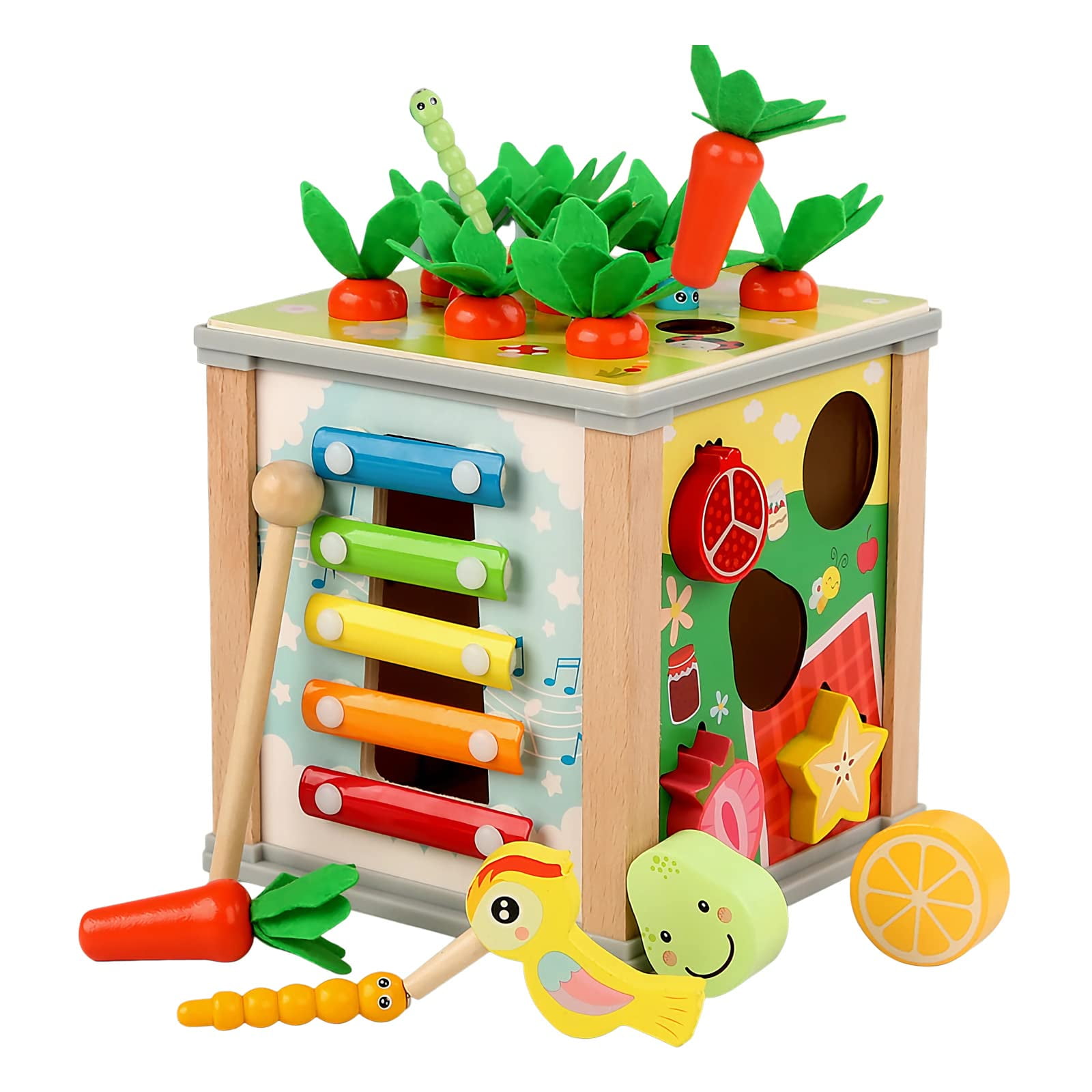 Wooden Activity Cube, 6in1 Montessori Toys for 12+ Months Babies