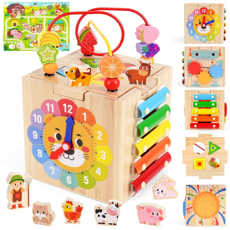 Wooden Activity Cube Baby Toys, Montessori Toys for Year Old - Main Image