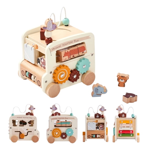 Wooden Activity Cube Educational Toy with Bead Maze Shape Sorter Gears and Abacus for Toddlers s Developmental Learning Play