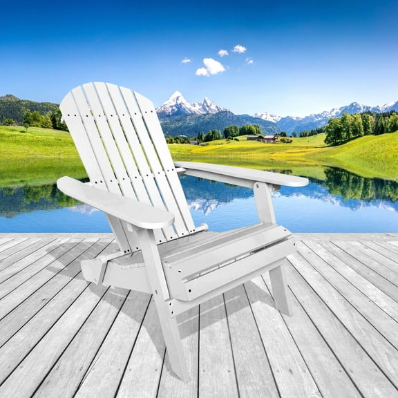 Wooden Adirondack Chair Folding Fire Pit Chair Resin Deck Chair for Adults & Seniors Resting in Patio,Yard, White