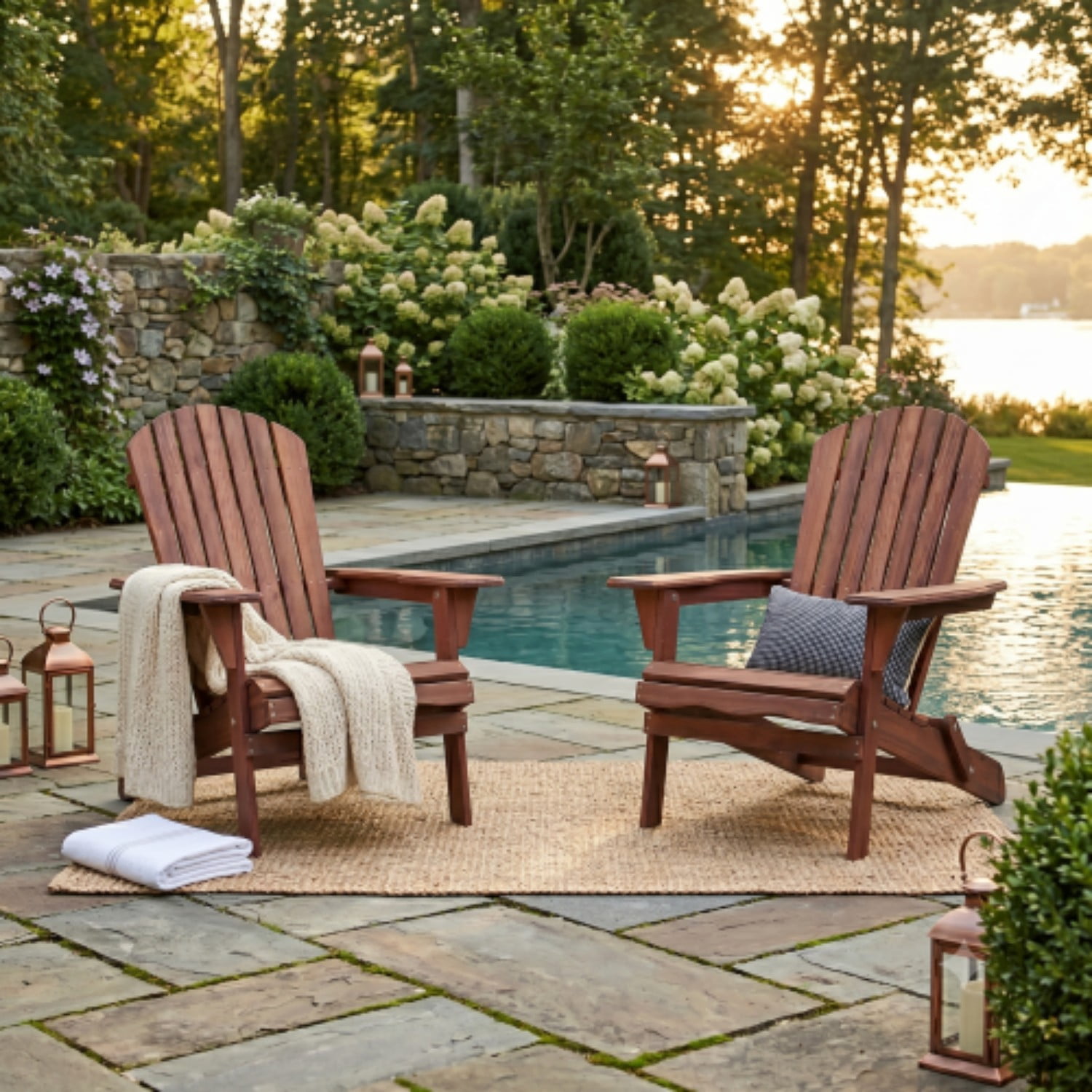 Wooden Adirondack Chair, Outdoor Folding Patio Lounge Chair with Embossed Wood Grain, Solid Hemlock Wood Chair for Garden, Deck, Porch, Pool, Natural